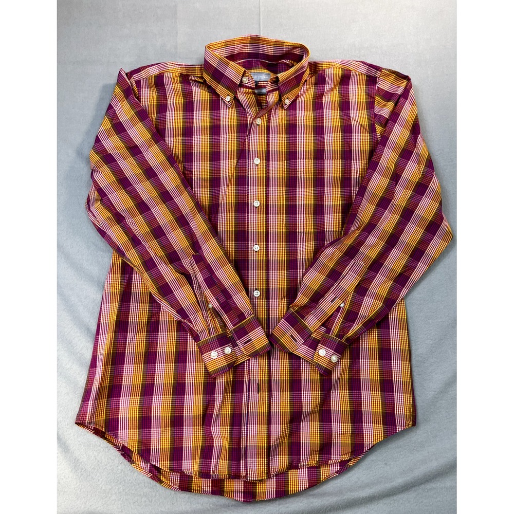 Hickey Freeman Shirt Medium Orange Red Button Down Collar Italian Woven Mens
